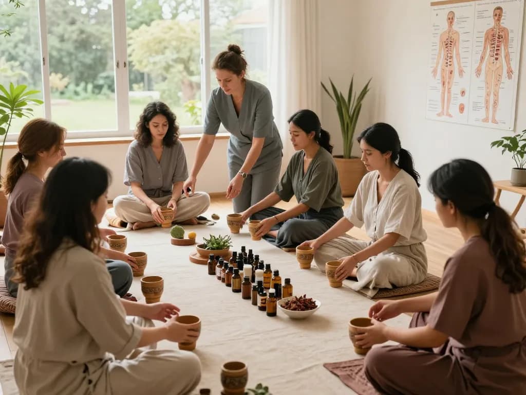 Hands-on practices in a female-only hijama course focused on holistic health and wellness.