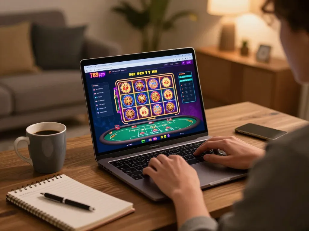 Engaging with 789pp online gambling platform at home, showcasing strategic play.