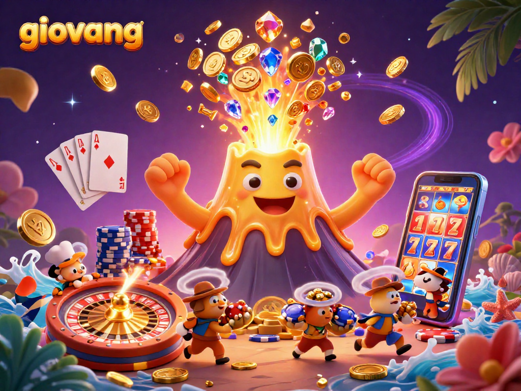 Experience thrilling wins with giovang's vibrant 3D illustration showcasing golden treasures and epic casino elements.