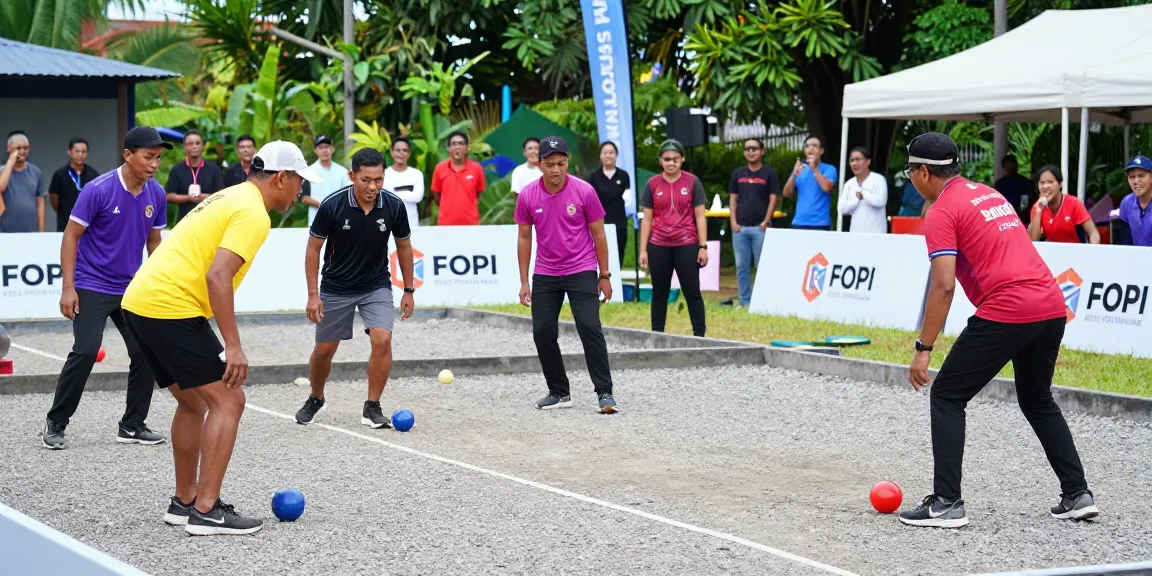 FOPI Kota Pontianak community engaging in petanque tournament, vibrant action and local spirit.