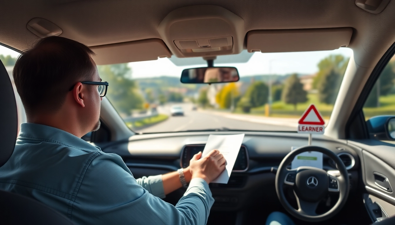 Engaging automatic driving lessons Guildford with a professional instructor guiding a learner in a modern vehicle.