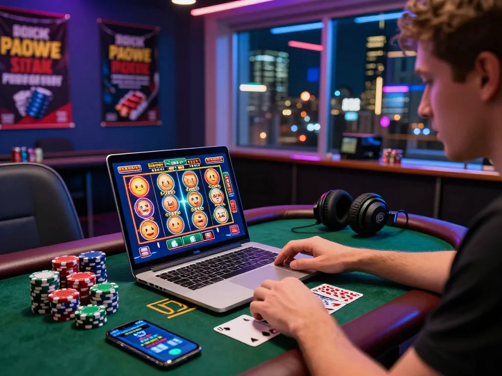 Engaging in online gambling on 399W platform with colorful games displayed.