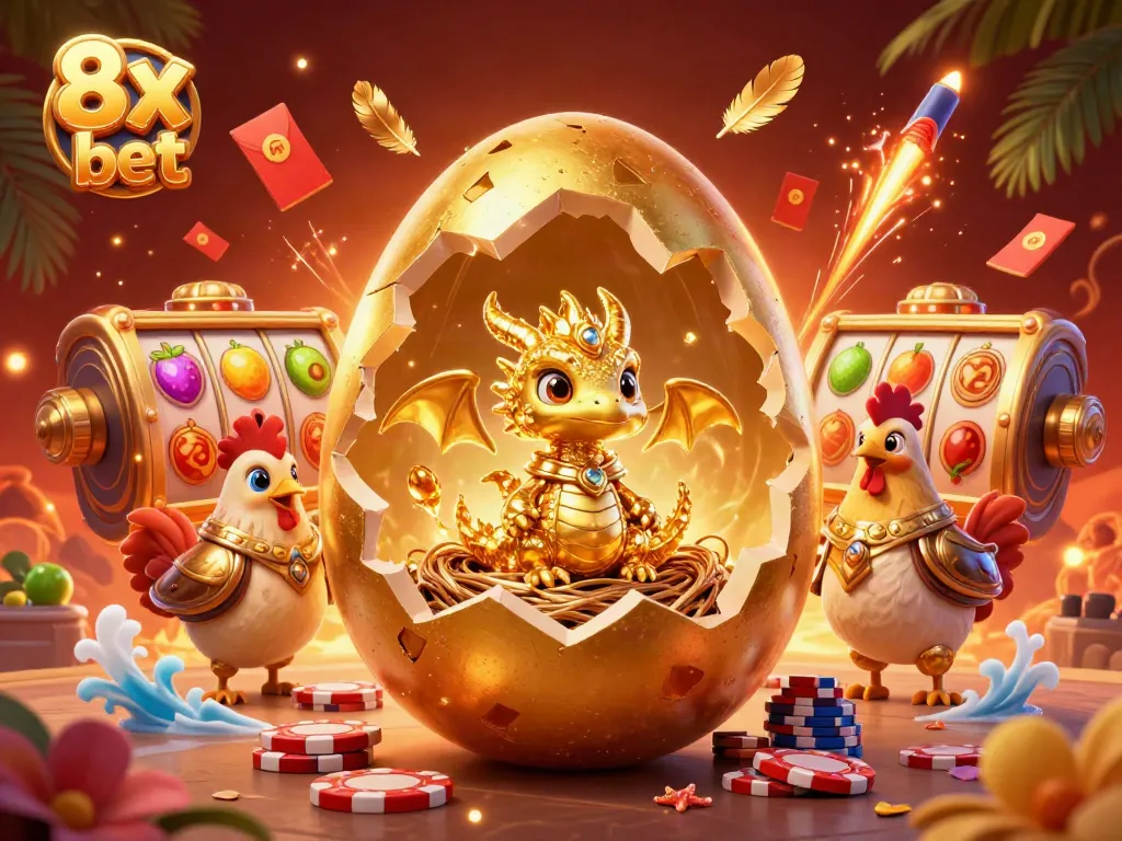 Experience the thrill of an 8x bet with a golden dragon unveiling riches in a vibrant casino scene.