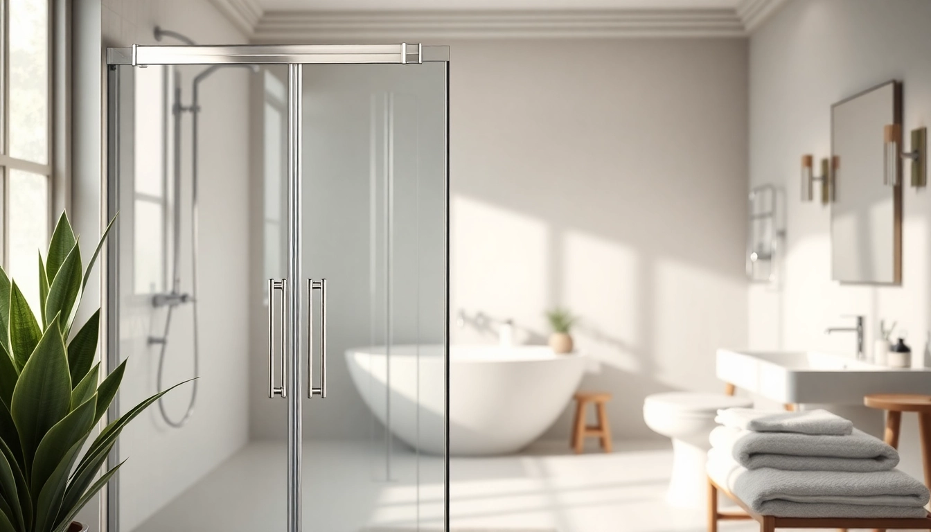 Admire elegant shower doors seamlessly blending beauty and functionality in a modern bathroom.