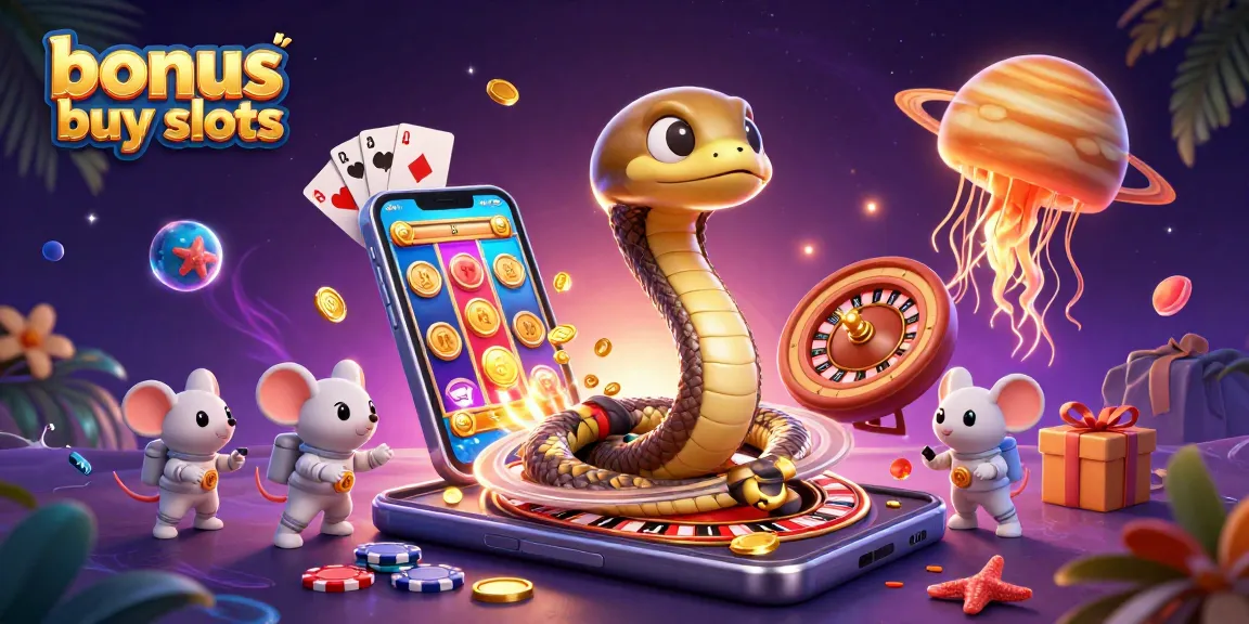Experience thrilling bonus buy slots with exciting features and colorful slot games in this cosmic casino scene.
