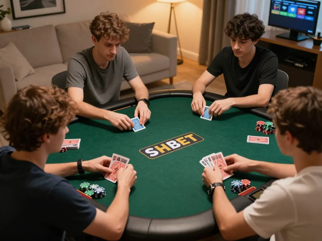 Players enjoying online poker on SHBET COM, showcasing strategic gameplay and cozy atmosphere.