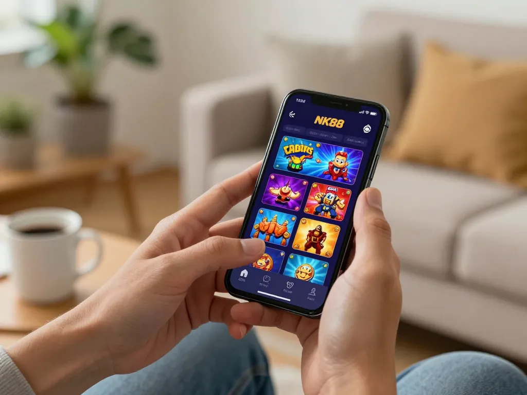Engaging smartphone gaming experience with NK88 casino app showcasing various games.