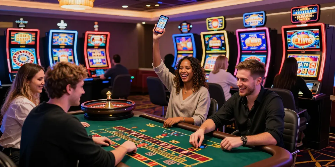 Exciting casino players engaging with games at non UKGC casinos showcased on dsam.org.uk, celebrating wins and enjoying bonuses in a vibrant atmosphere.
