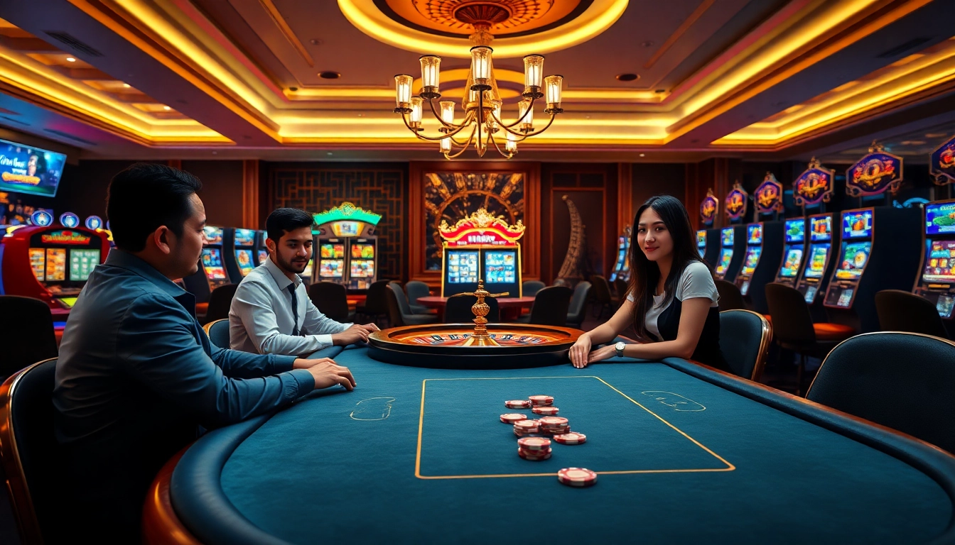 TG88 casino scene showcasing high-stakes poker and roulette, symbolizing luxury gaming.