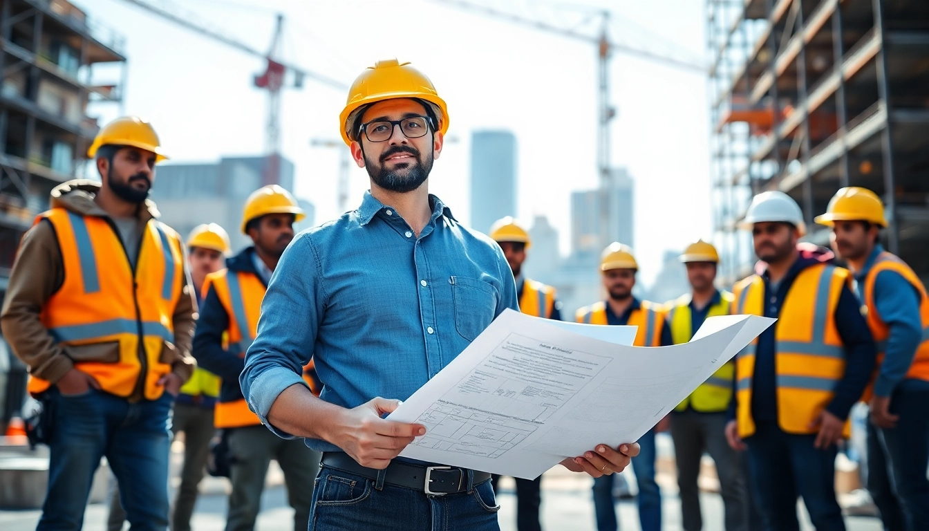 New York Commercial General Contractor managing a diverse construction team on-site.