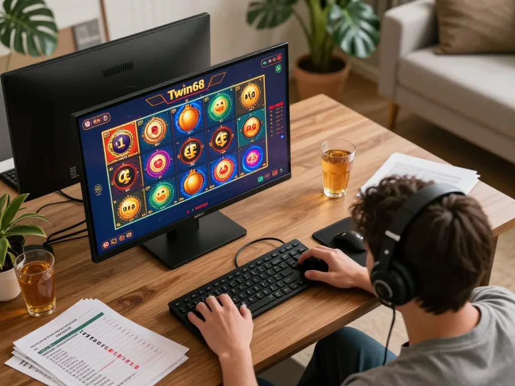Twin68 app gameplay capturing player excitement and strategy in a cozy home betting environment.
