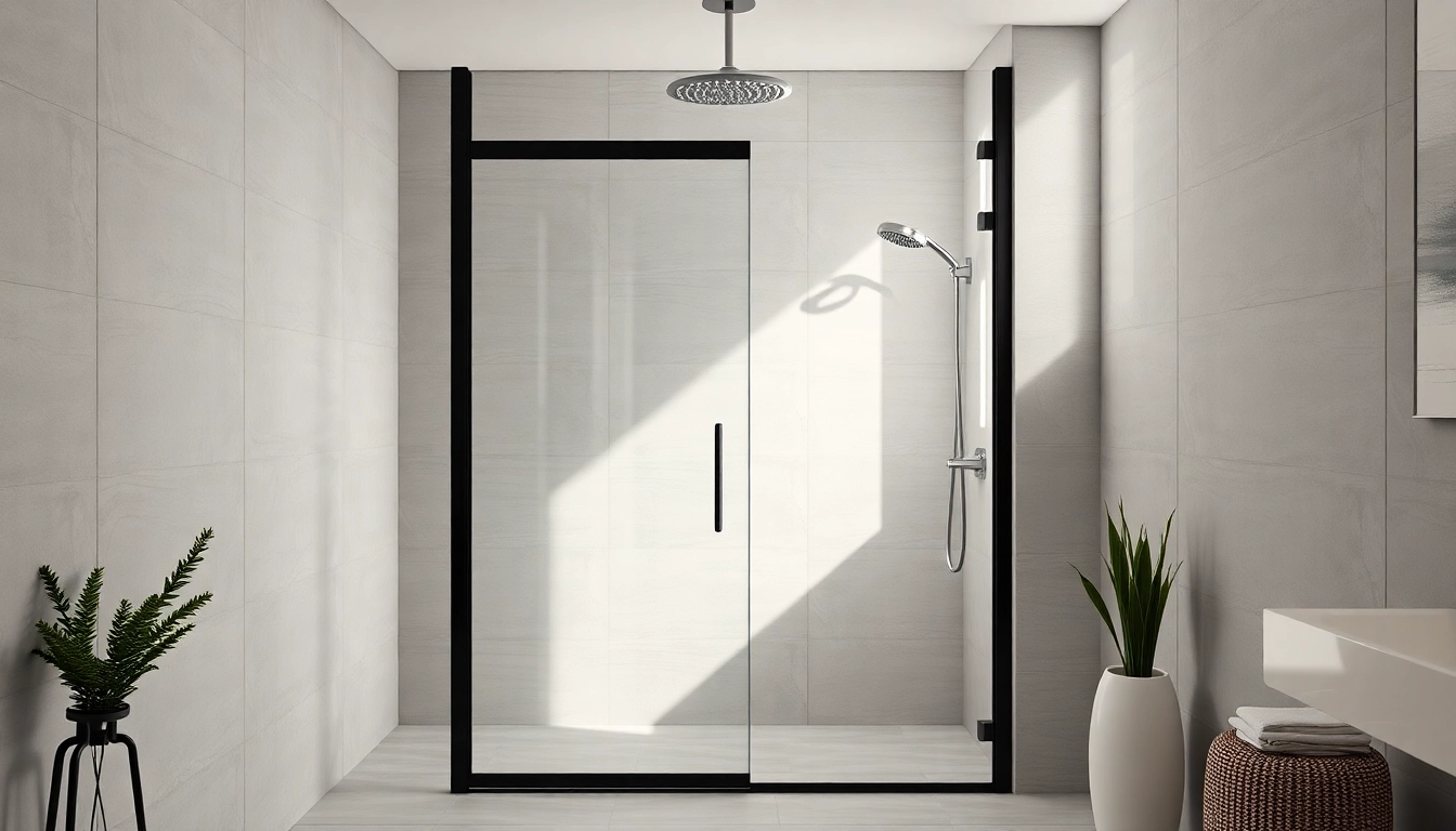 Modern black shower door enhancing a stylish bathroom decor with minimalist design.