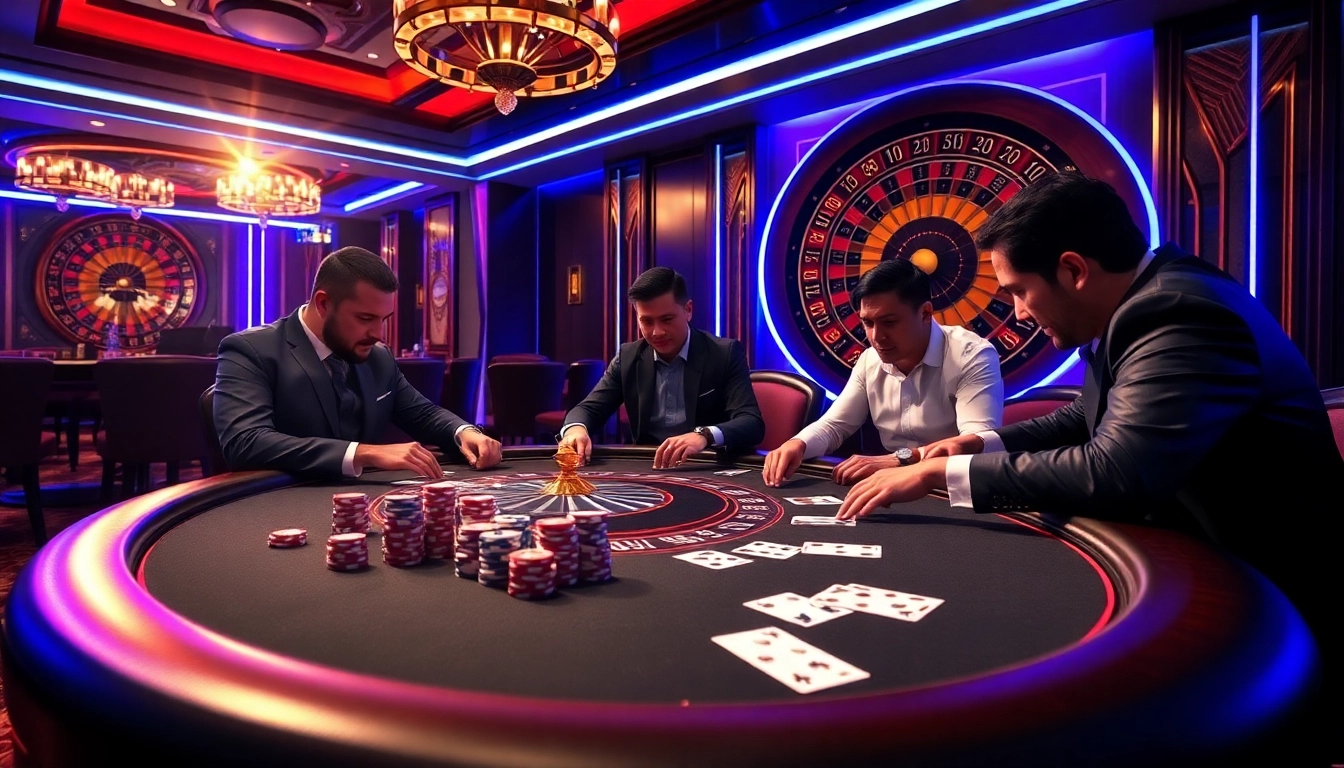 Gambler strategizing at a 399W poker table surrounded by vibrant casino ambiance.
