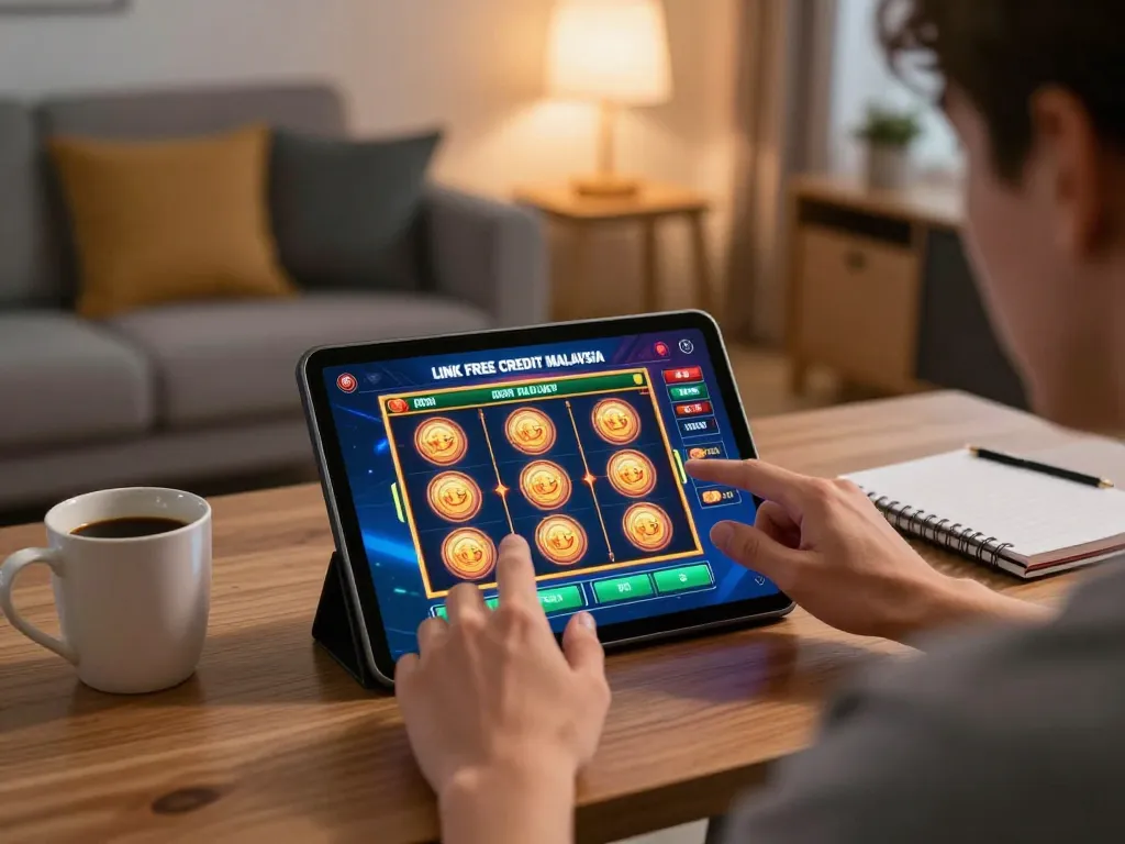 Engage with link free credit slot malaysia games on a tablet in a cozy home setting with strategic notes.