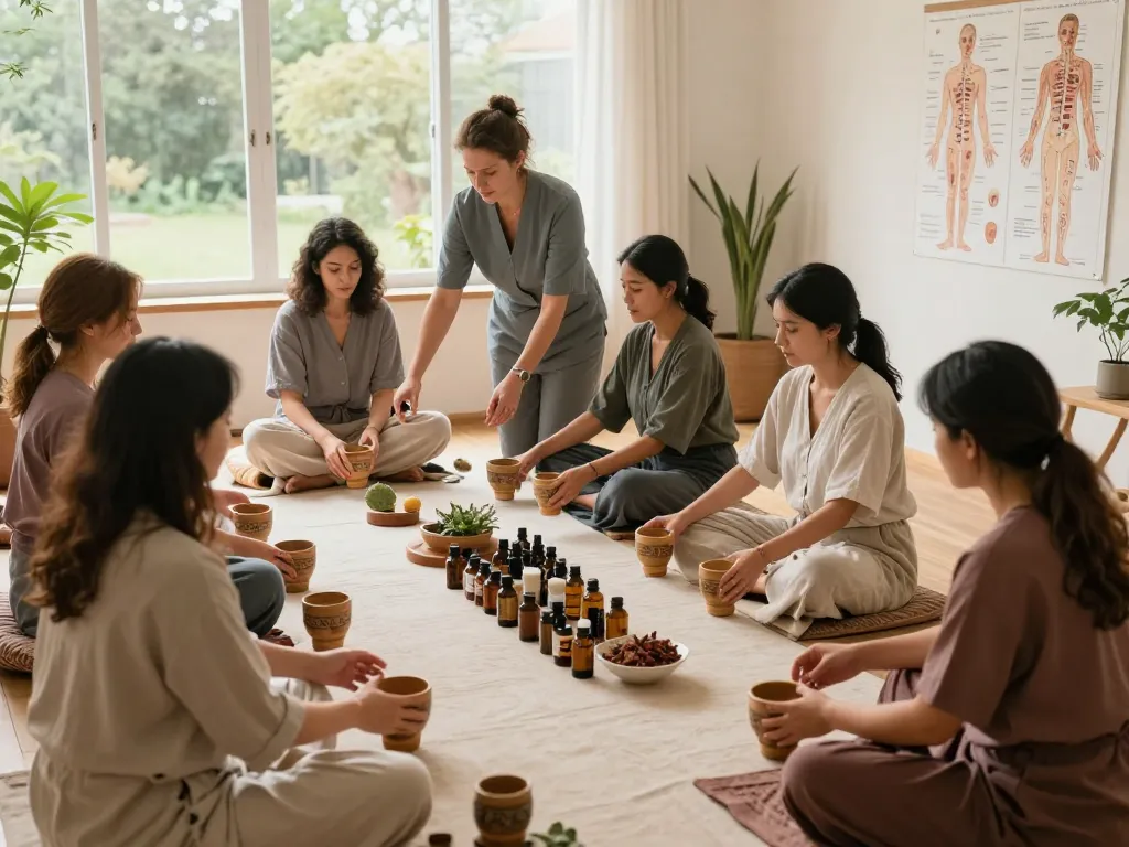 Hands-on practices in a female-only hijama course focused on holistic health and wellness.
