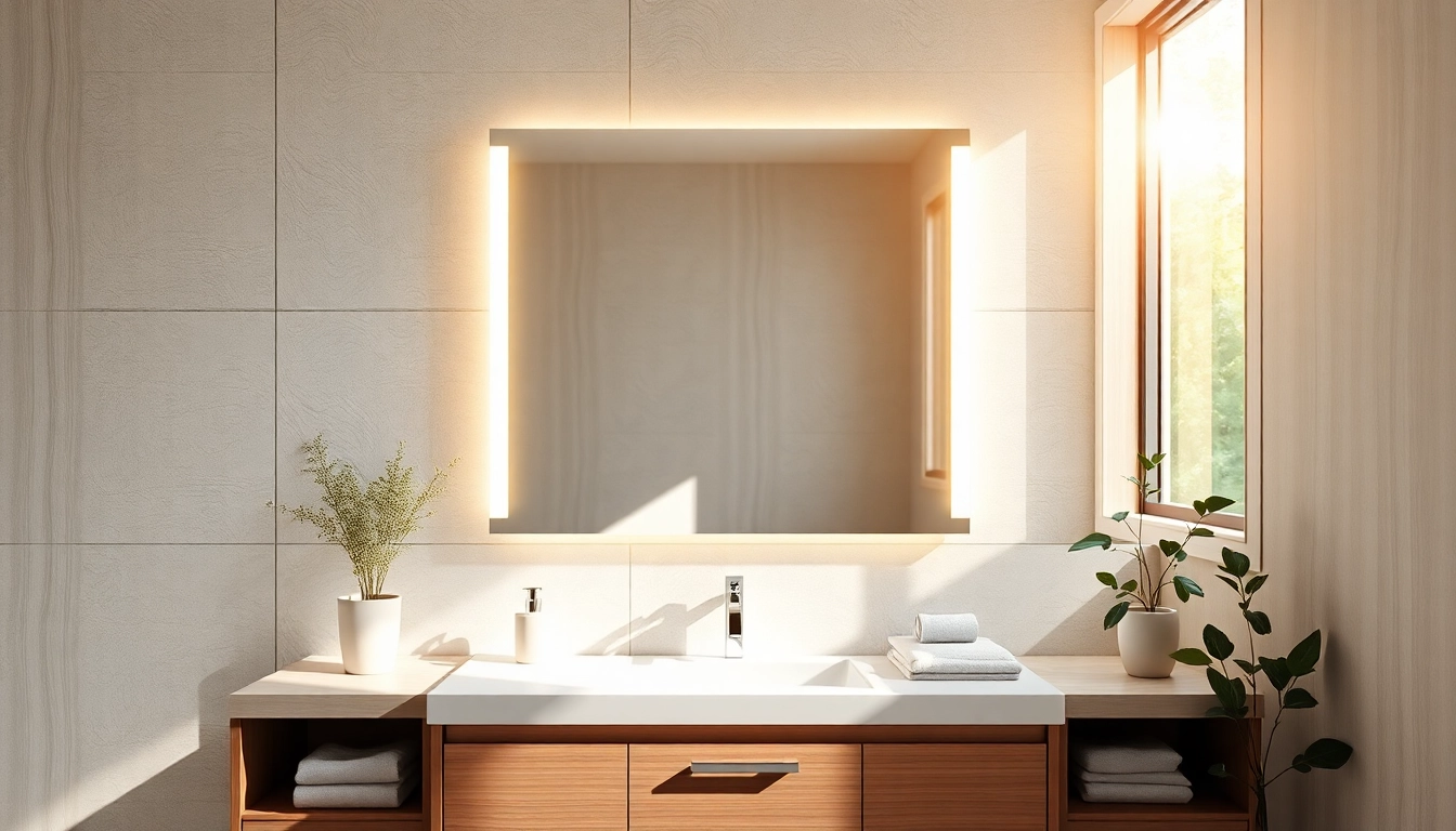 Stylish led mirror bathroom with integrated lighting above a modern vanity.