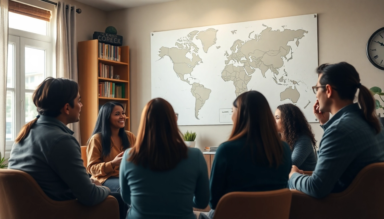How to find my perfect career with an engaging career advisor guiding diverse individuals in a cozy office.