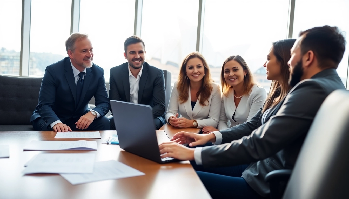 Collaborative business meeting representing Australia with diverse professionals in action.