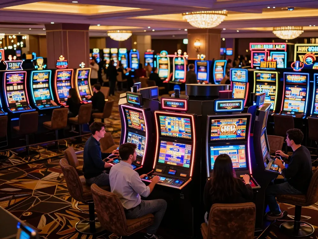 Players enjoying vibrant slot machines in a luxurious tr88 casino atmosphere.