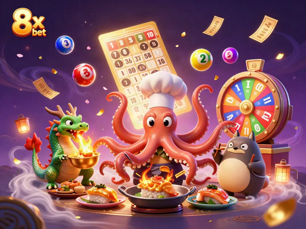 Experience excitement with 8x bet in this dynamic casino scene featuring vibrant characters and elements.