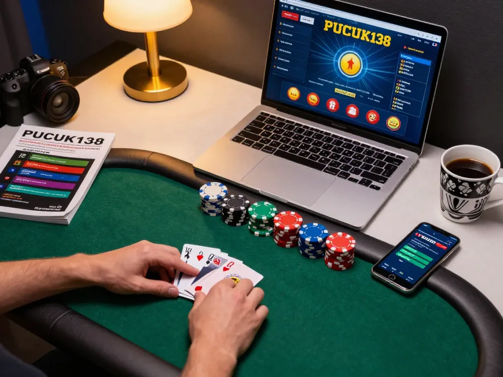 Pucuk138 online poker gameplay with chips and cards displayed, showcasing strategic betting.