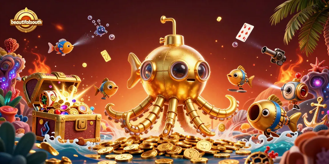 Experience thrilling gameplay with beautifulsouth in this vibrant, dynamic casino illustration featuring slots and golden treasures.