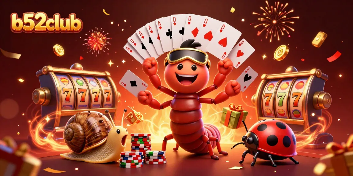 Win big with b52club's captivating 3D casino scene featuring dynamic characters and festive elements.