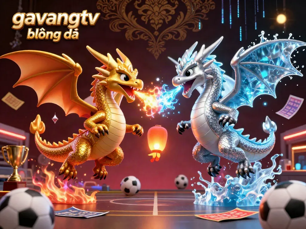 Engage with gavangtv bóng đá for thrilling sports betting action with dynamic 3D dragons and glowing elements.