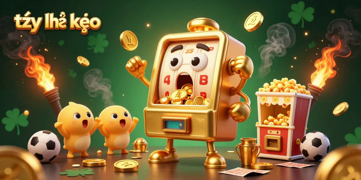 Engage with tỷ lệ kèo in an exciting sports betting environment shown by cheerful slot machines and vibrant game elements.