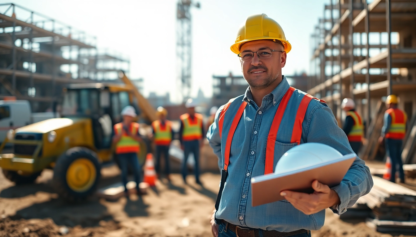 New Jersey Construction Manager leading a team on a busy construction site, showcasing leadership.