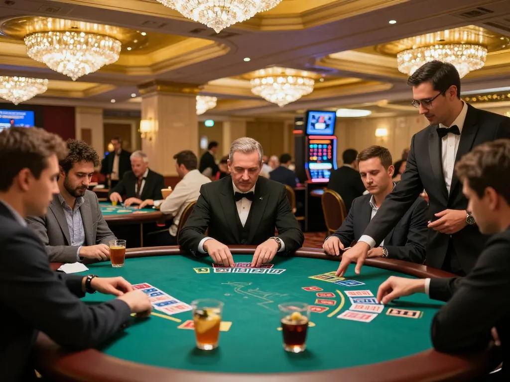 Engaged players at sc88 blackjack tables in a luxurious casino, showcasing strategic betting moments.