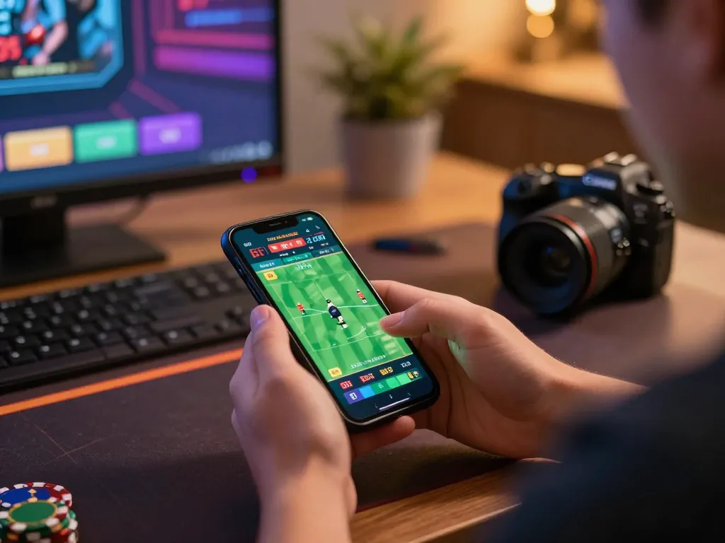 Engaging with live sports betting on the tt88 app in a cozy home setting.