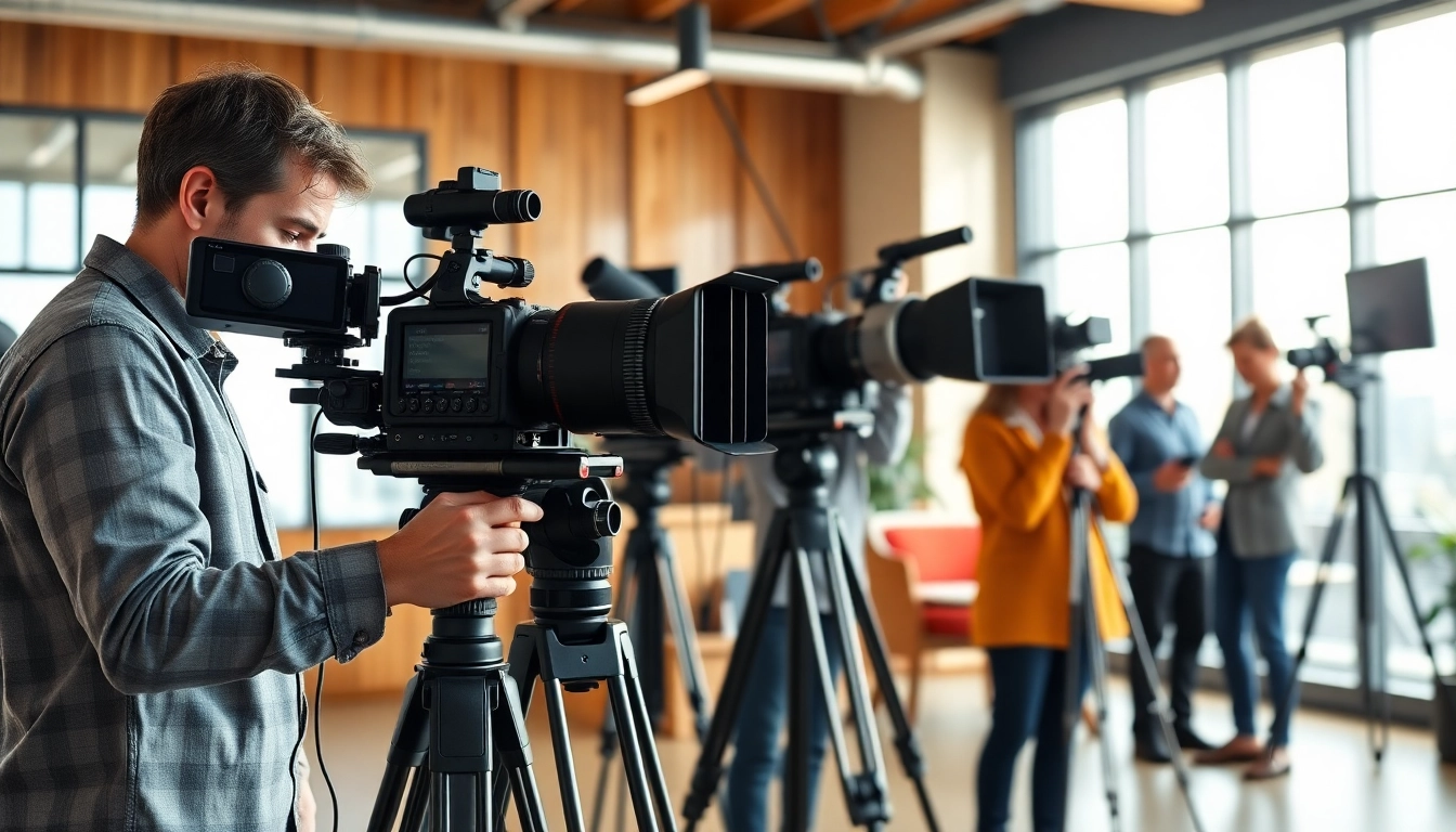 Engaging corporate video production scene showcasing a professional crew at work.