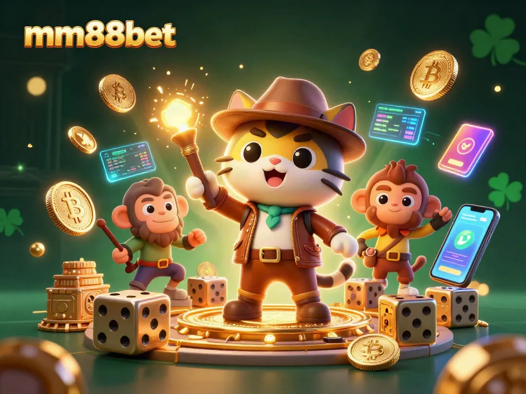 Experience thrilling mm88bet gameplay featuring an archaeologist cat and monkey companion amidst casino treasures
