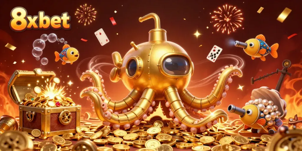 Engage in thrilling action with the vibrant 8x bet gaming scene filled with golden treasures and mechanical characters.