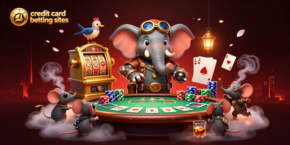 Engage with credit card betting sites featuring a steampunk elephant engineer at a vibrant casino scene.