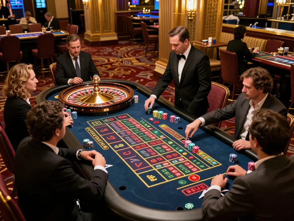 shbet players engaging in an exciting roulette game featuring vibrant casino decor