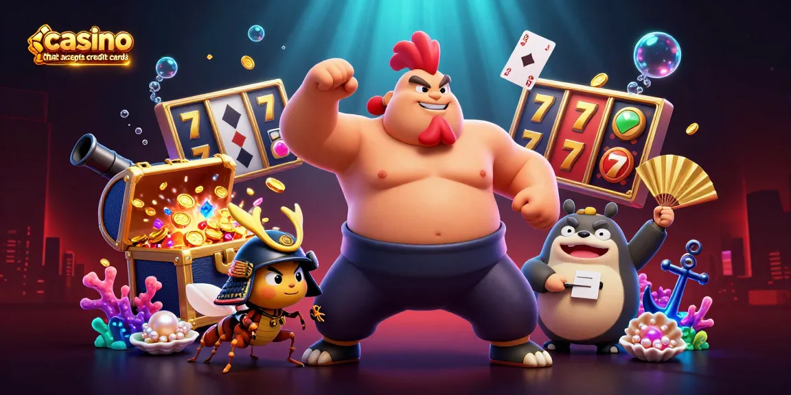 Experience vibrant gaming action at a casino that accepts credit cards with unique characters.