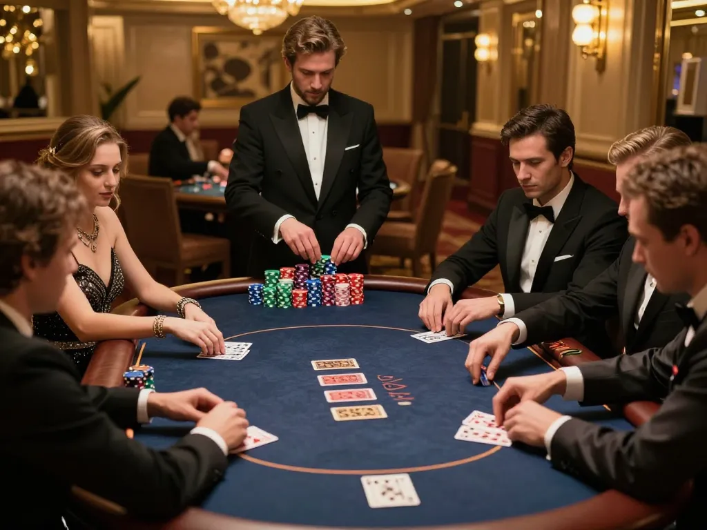 High-stakes action at CM88SEO poker game, players focused and chips stacked, dynamic casino atmosphere.