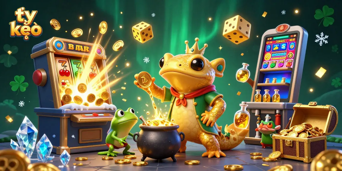 Engage with tỷ lệ kèo through animated alchemy-themed casino action in a golden treasure-filled scene.