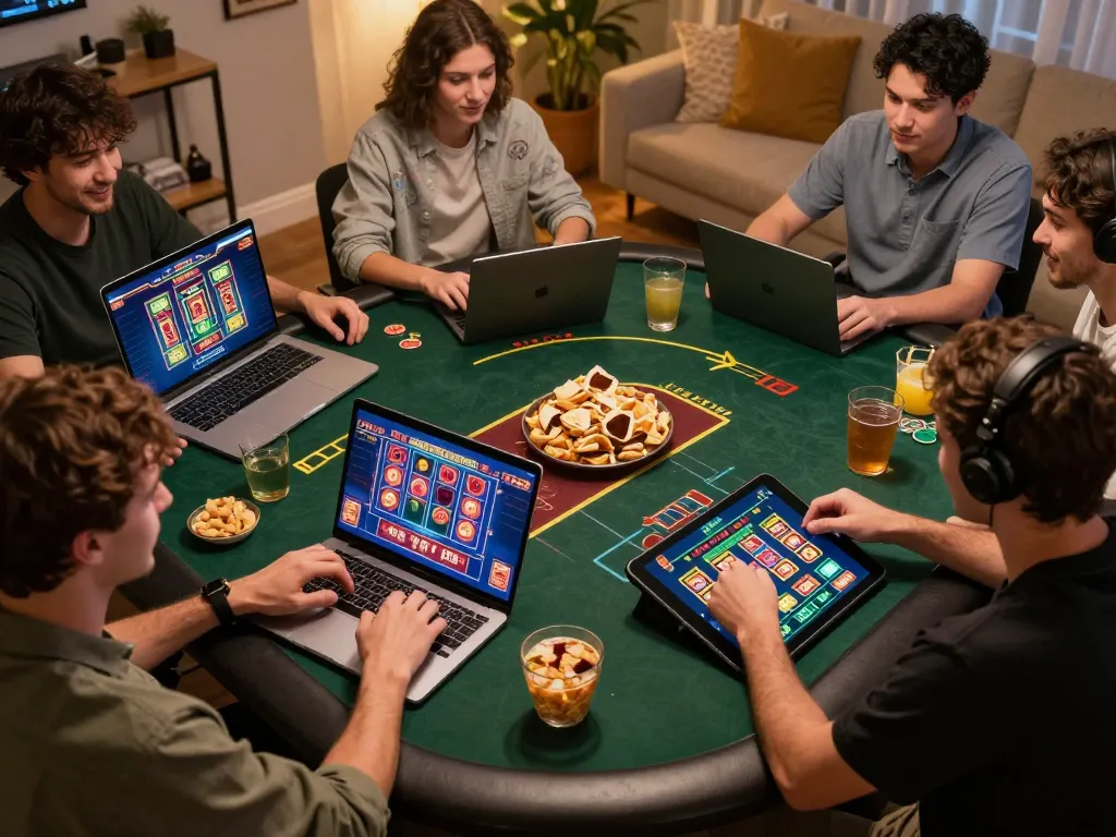 Play thrilling games at SpinAUD Casino in a cozy home setting, showcasing diverse online gaming options.