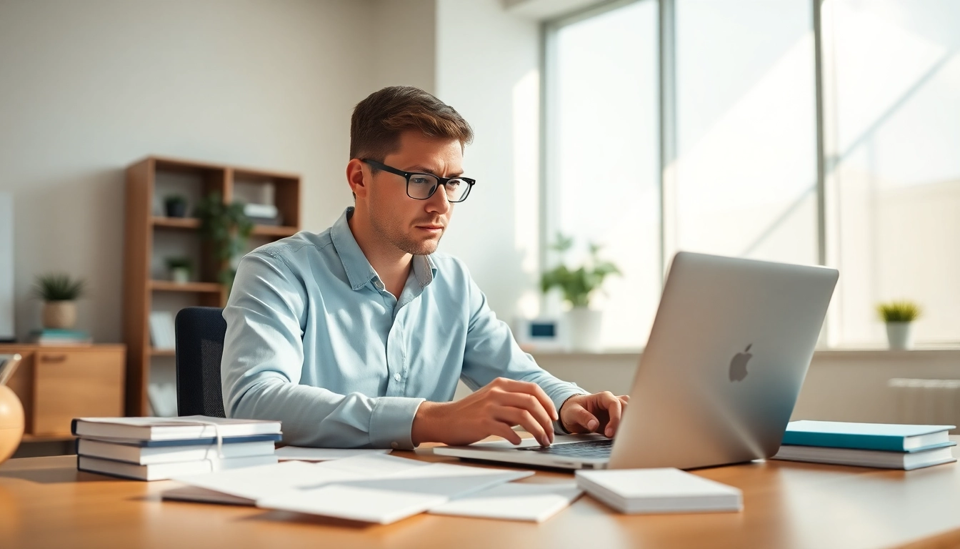 Pay someone to take GRE for me, showing a professional test-taker concentrating on exam preparation in an office.