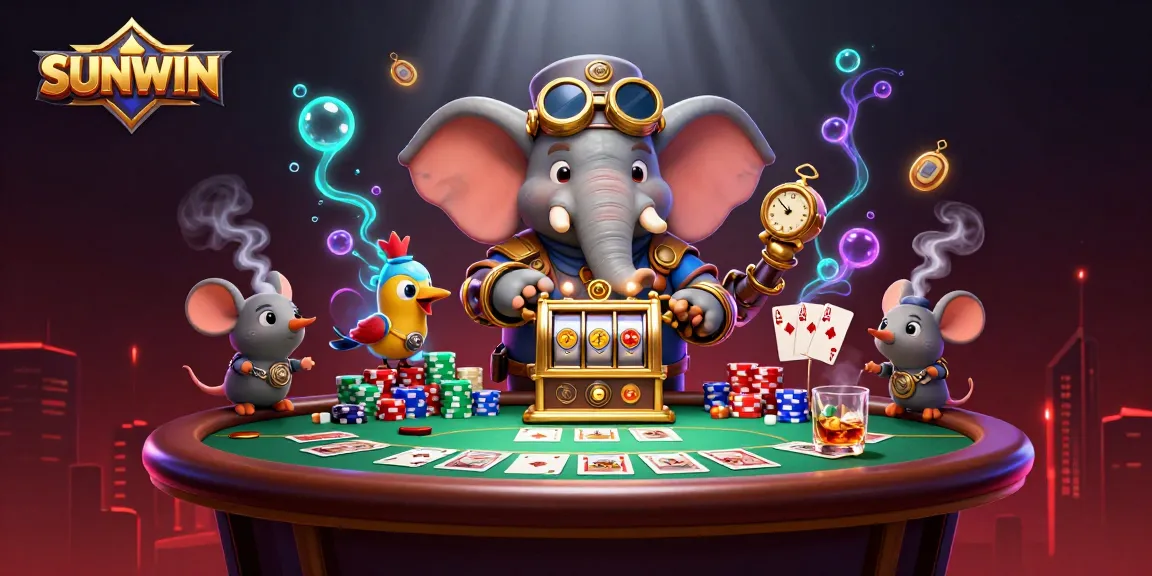 SUNWIN players win at the slot machine with a steampunk elephant engineer and poker elements.
