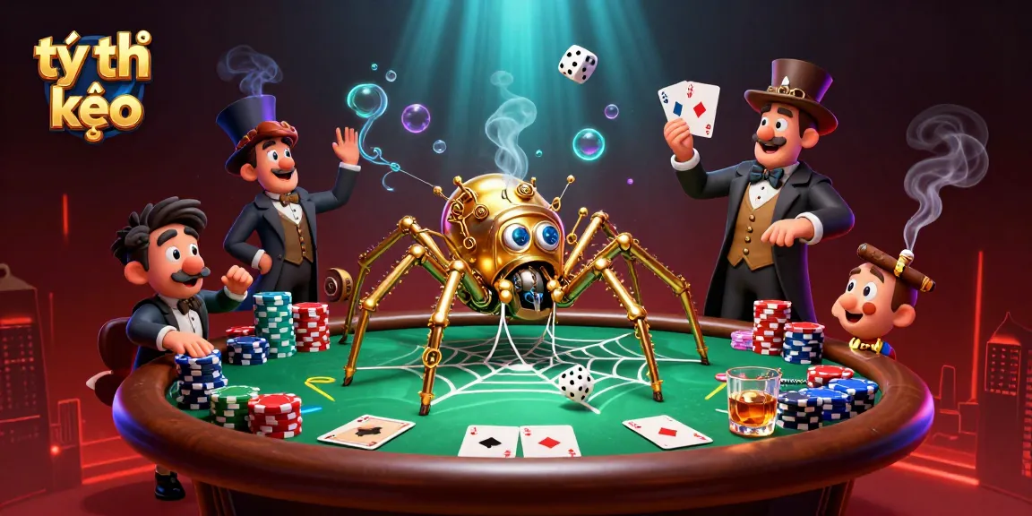 Capture the action with tỷ lệ kèo as a golden spider weaves a web of poker chips in a whimsical casino