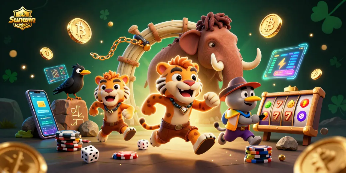 Experience the thrilling world of Sunwin with colorful slot games and crypto excitement in this vibrant casino scene.